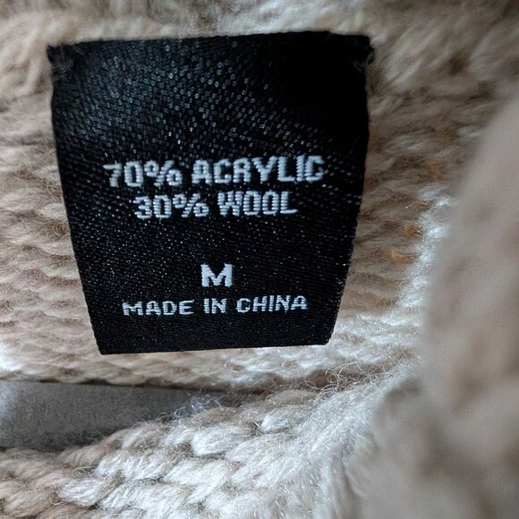 Moda International Chunky Wool Blend Sweater Crochet Turtleneck Neutral Medium - Picture 9 of 10